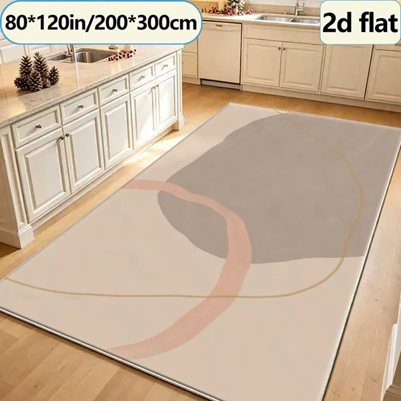 Beige-Toned Abstract Line Drawing Carpet, Minimalist Bohemian Style Carpet, Suitable for Living Room, Bedroom, Home Interior Decoration