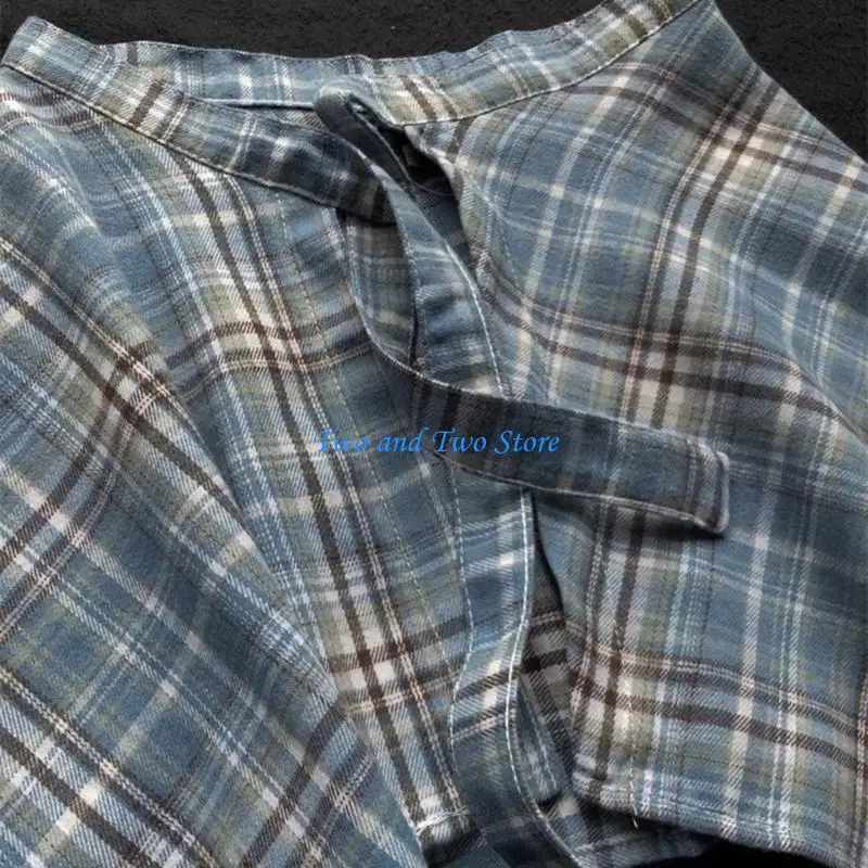 HX6F Campus Hiphop Styles Unisex Irregular Faux Shirt Hem Street Dance Plaids Wrap Skirt Layering A Line Hip Scarf Overskirt