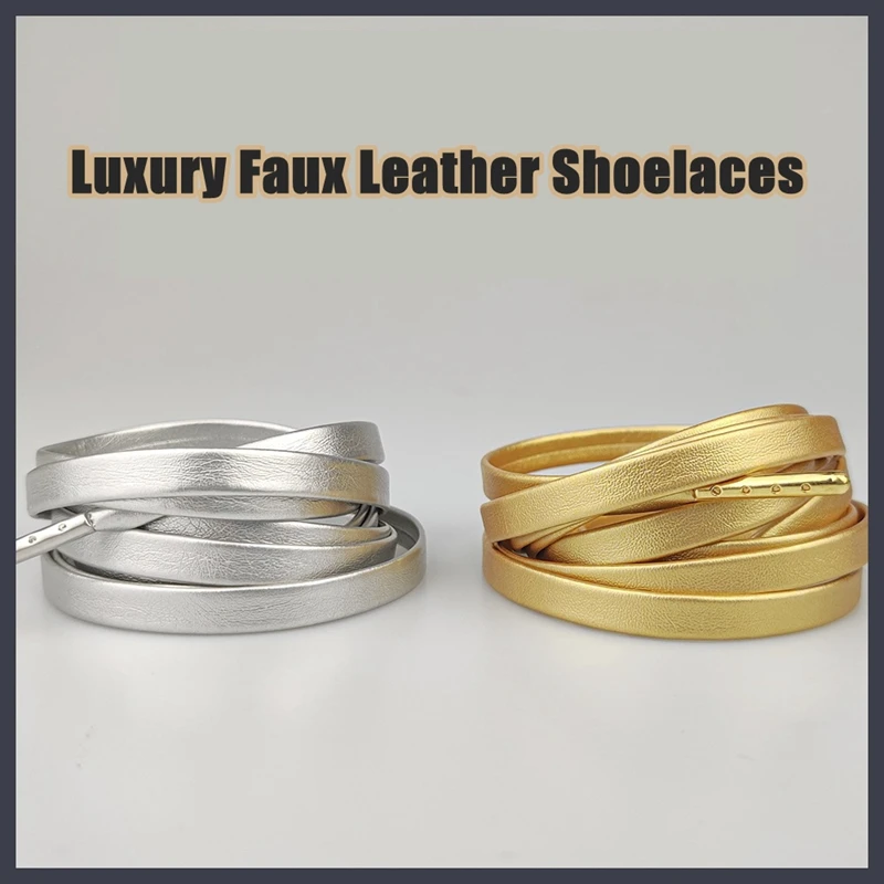 Flache PU-Leder-Schnürsenkel, wasserdicht, mit Metallkopf, gold, silber, laserreflektierend, für Sportschuhe und Basketballschuhe – Detail 2