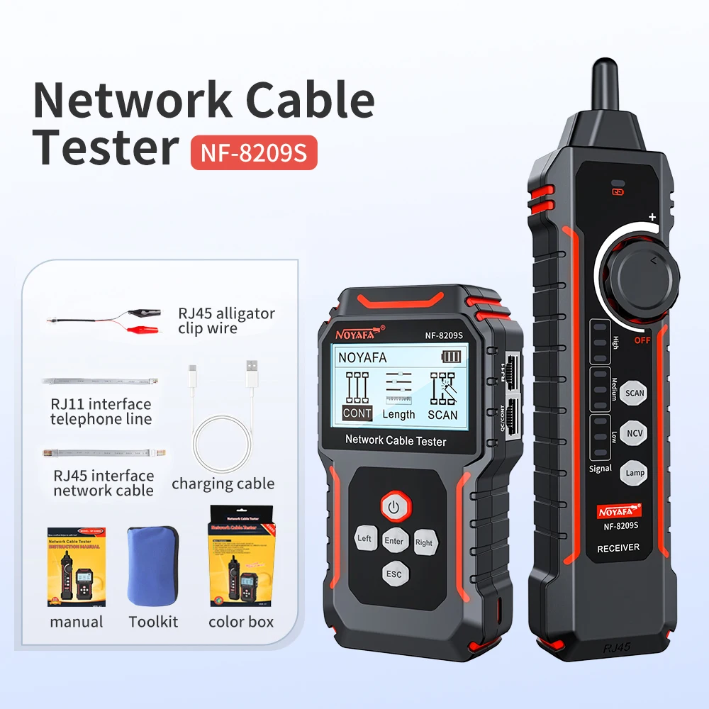 NOYAFA NF-8209S Network Cable Tester Cable Tracker Cat5 Cat6 PoE Tester Detect Length Continuity Test with NCV & Lamp