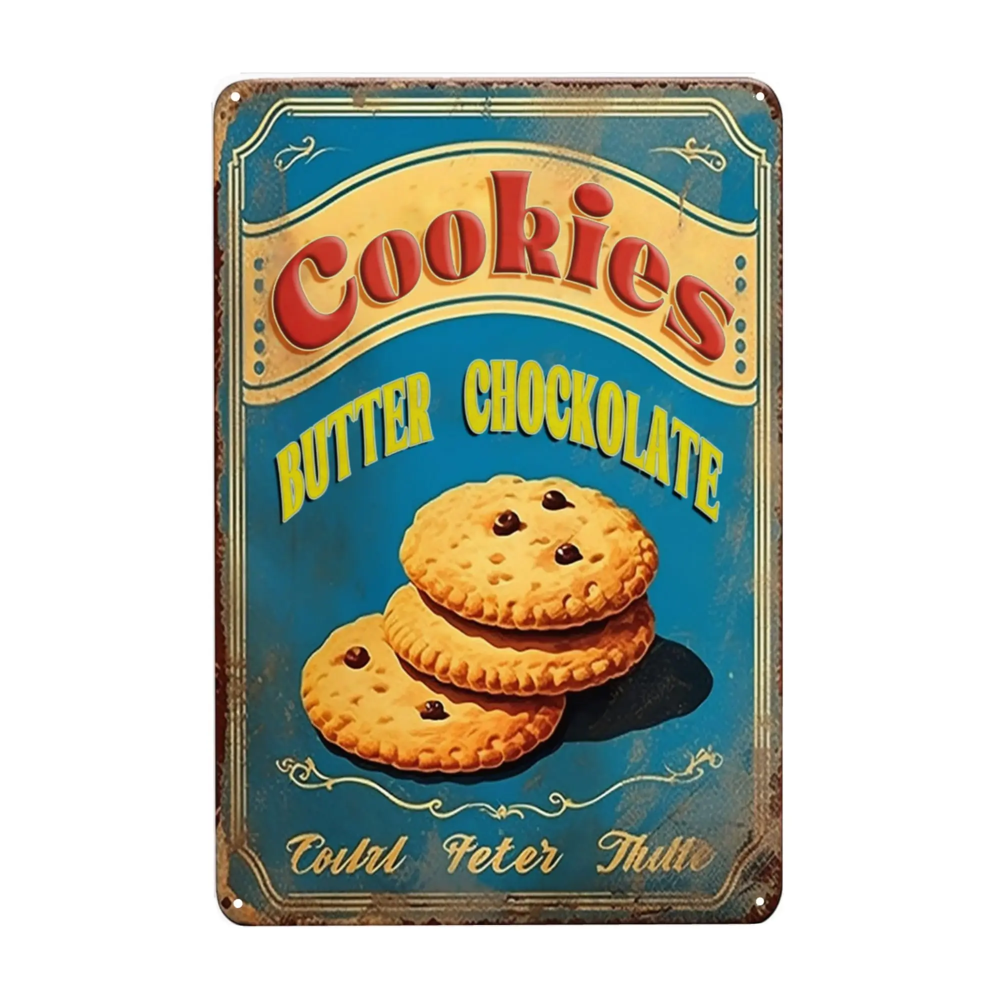 Decor ;x12 Homemade Cookies Tin Signs,Butter Cookie Food Bakery Biscuit on Old Background Vintage Metal Tin Sign for Men Women,