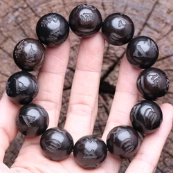 Natural Ebony Tibetan Six-character Mantra Tibetan Buddhism 15mm20mm Beaded Lucky Bracelet