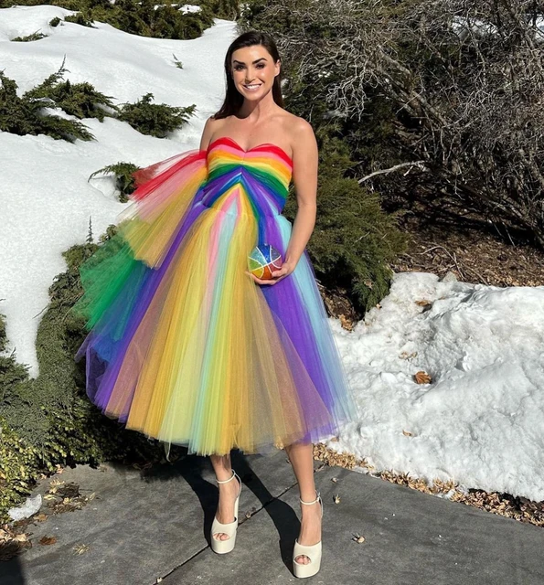 Strapless Midi Length Prom Dress A-line Rainbow Evening Dresses Elegant Summer  Dress For Women Custom Made Ruffles Birthday Gown - AliExpress