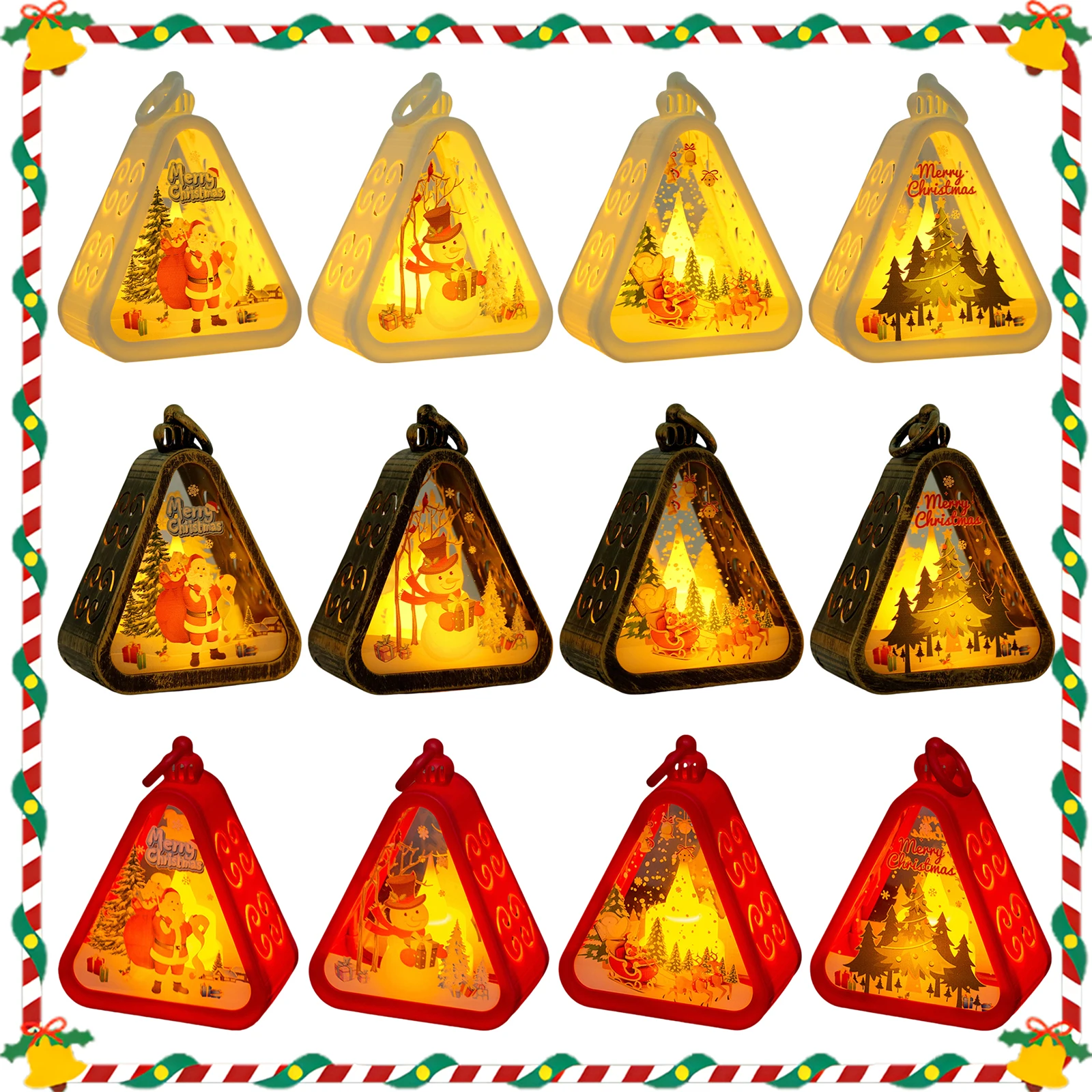 

Рождественский декор: миниатюрный светодиодный фонарь-треугольник в ретро-стиле, ночник для дома, настольное украшение