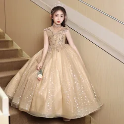 Gold Sequins Flower Girl Dresses for Wedding Beaded Floor Length Girls Kids Birthday Princess Party Communion Party Gowns