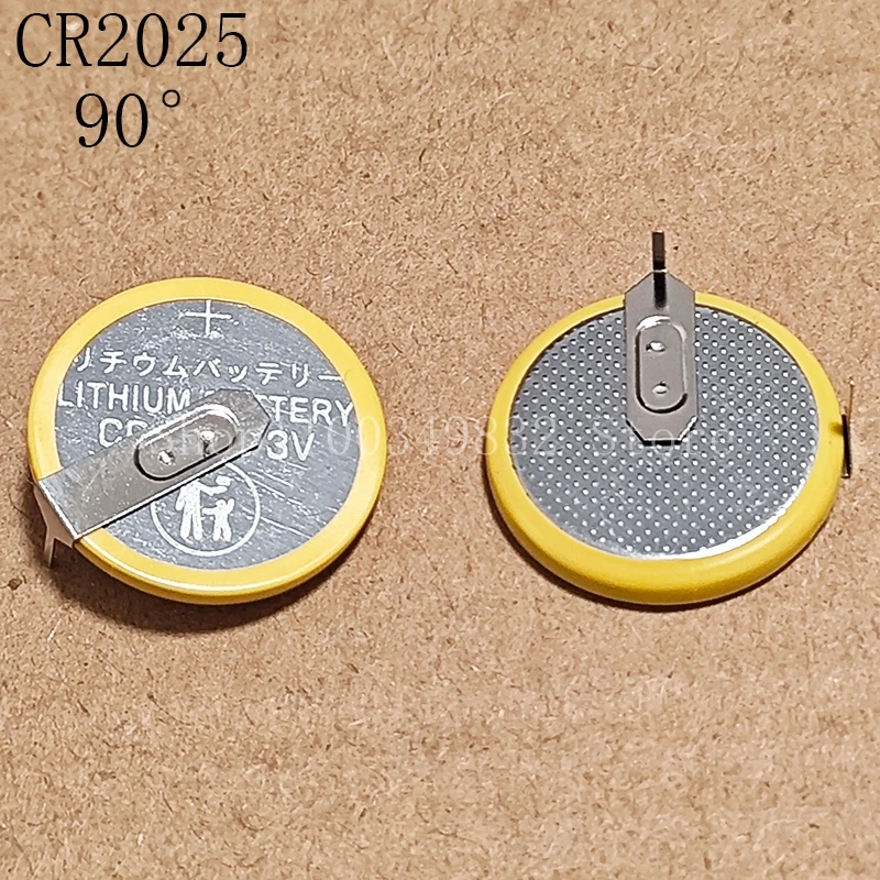 2 pièces/lot batterie au lithium CR2025 2025 3V avec 90 ° broches à souder pile bouton.