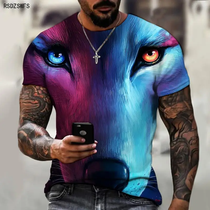 Brand Men\'s T-shirt 3D Printing Ice And Fire Wolf Horror Series Fierce Werewolf Street Cool And Handsome New