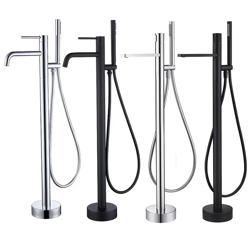 

Смеситель для ванны в ванной, напольная подставка, смесители для душа, черный набор смесителей для горячей и холодной воды, одинарный держатель, смеситель для ванны с двойным управлением