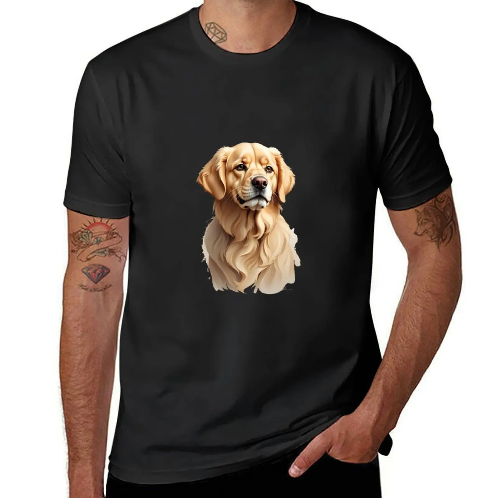 Simple drawing of a golden retriever dog T-Shirt Aesthetic clothing vintage mens cotton t shirts