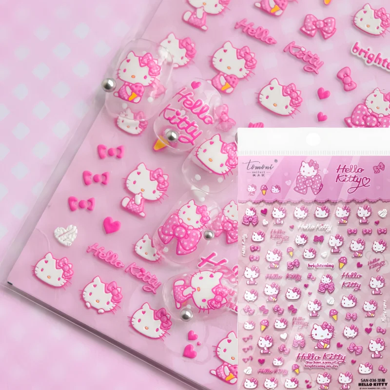 

5D Anime Sanrio Hello Kitty Nail Stickers Kawaii Melody Stickers DIY Cartoon Squirrel Nail Art Accessories Press On Nails