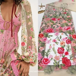 Tulle Mesh Embroidered Florals Lace Fabric for Lady Dress Gowns Multi Colors Embroidery Long Skirt Lace 2023 HOT INS Designs