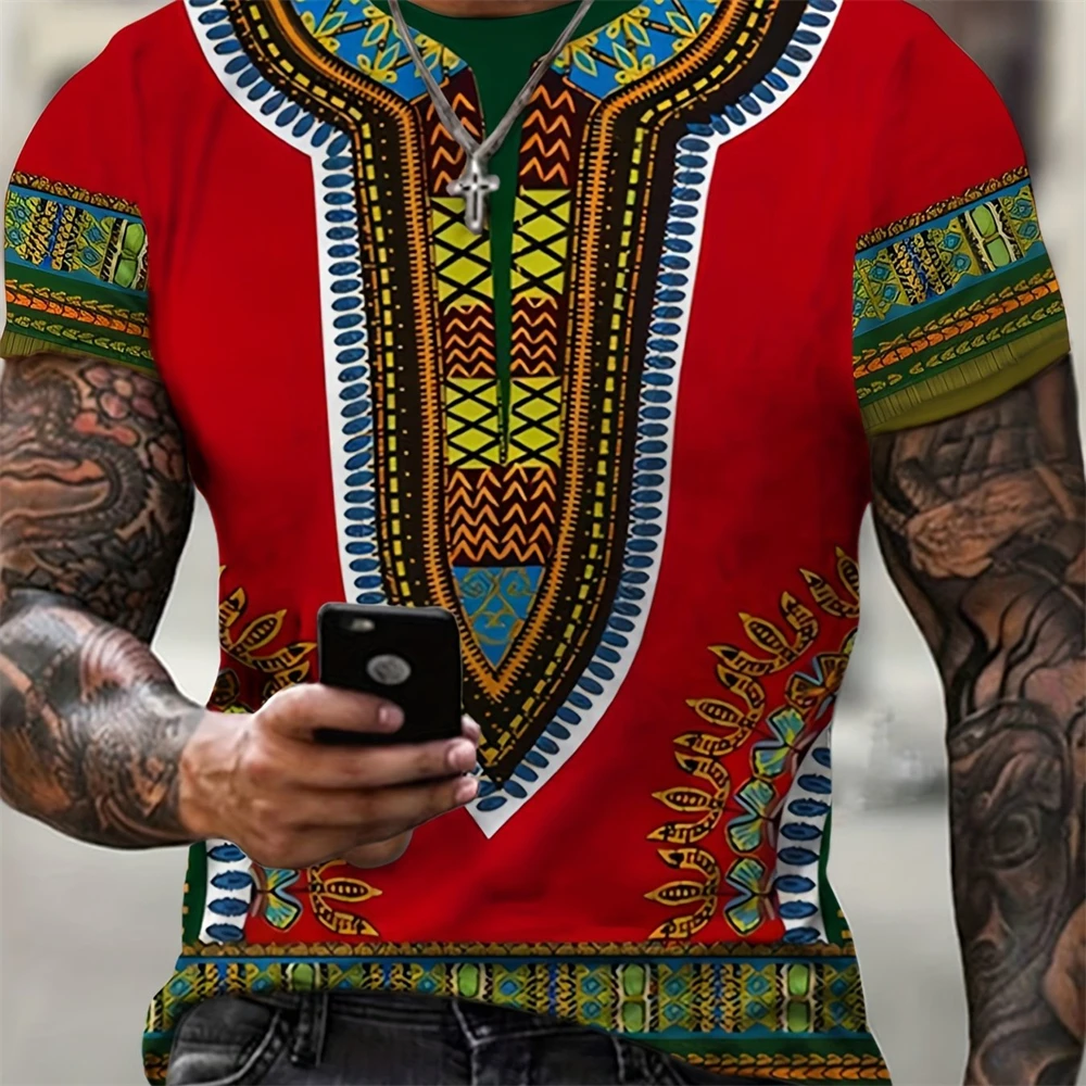 الأفريقية Dashiki العرقية نمط تي شيرت للرجال ثلاثية الأبعاد مطبوعة الشارع الاتجاه تي شيرت الصيف قصيرة الأكمام تي شيرت المتضخم الملابس