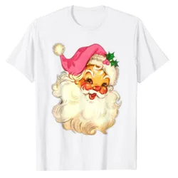 Funny Vintage Pink Santa Claus Pink Christmas Design T-Shirt Funny Graphic Tee Tops Basics Family Matching Xmas Costume Gifts