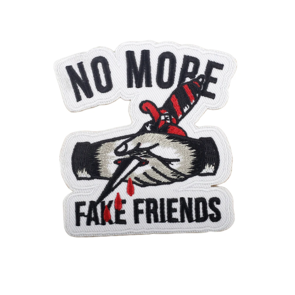 Embroidered Letter Applique Iron on Transfer Patches No More Fake Friends Handshake Insert Knife Badge for Clothes Sew Accessory