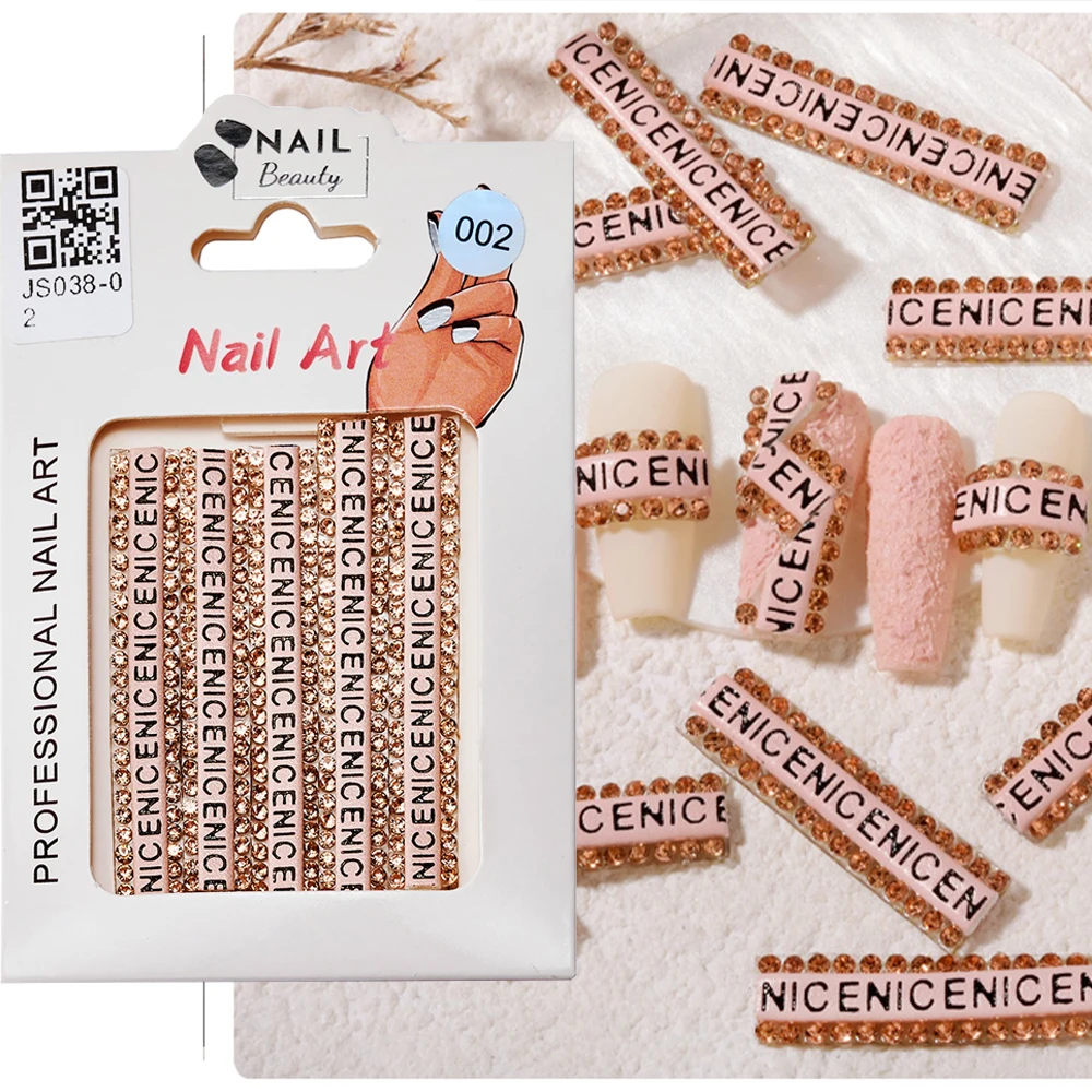 1ถุงเทปสติกเกอร์เพชรเงางามเพชรแถบเลื่อน DIY เล็บตกแต่งแถวของคริสตัลด้านหลังตัวอักษรกาวสำหรับตกแต่งเล็บ