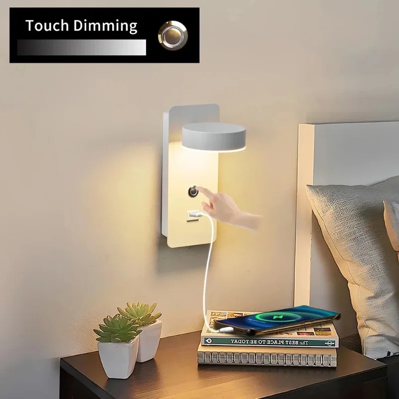 

Modern LED Wall Light At The Bedside The Bedroom USB Charging Wall Light Wall Light with Touch Switch in The Living Room Passage