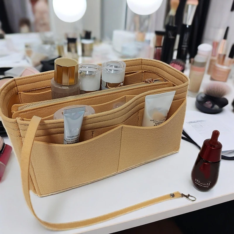 Multifunctional Large Capacity Makeup Storage Bag Felt Cloth Liner Travel Insert Portable Bag In Bag Cosmetic Organizer