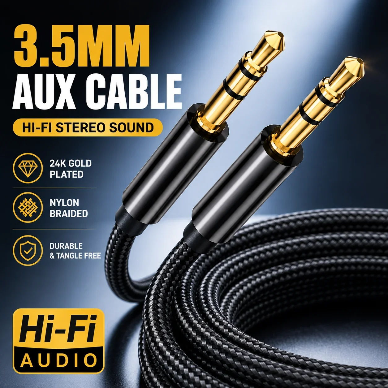 3.5mm AUX Cable Stereo Audio Cord for Car, Speaker, Headphon