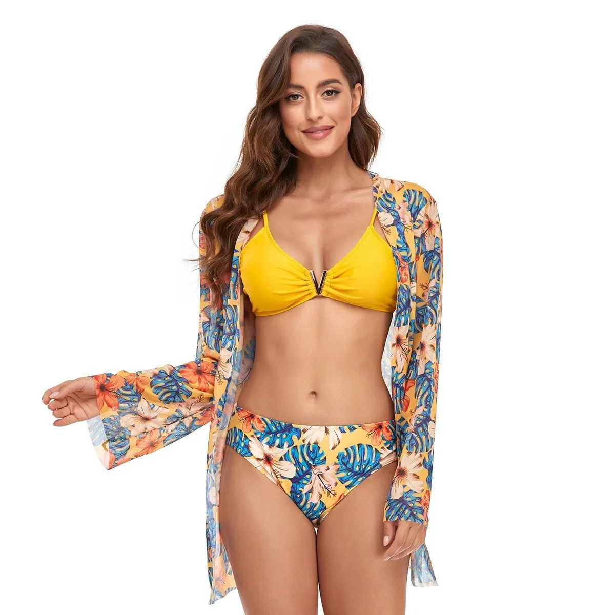 Sexy Bikinis And Cover Set Women Swimsuit Printed Swimwear High Waist Summer Strappy Bathing Suit Beach Wear Island holiday girl
