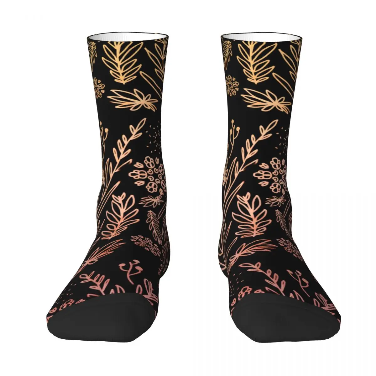 Gold Rose Floral Stockings Cute Flowers Graphic Fashion Socks Spring Non Skid Socks Female Running Sports Soft Socks