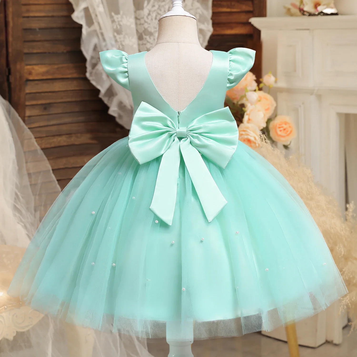 Toddler Baby Girls Dresses Kids Elegant Princess Party Tutu Tulle Christmas Costume Children Birthday Wedding Backless Clothes