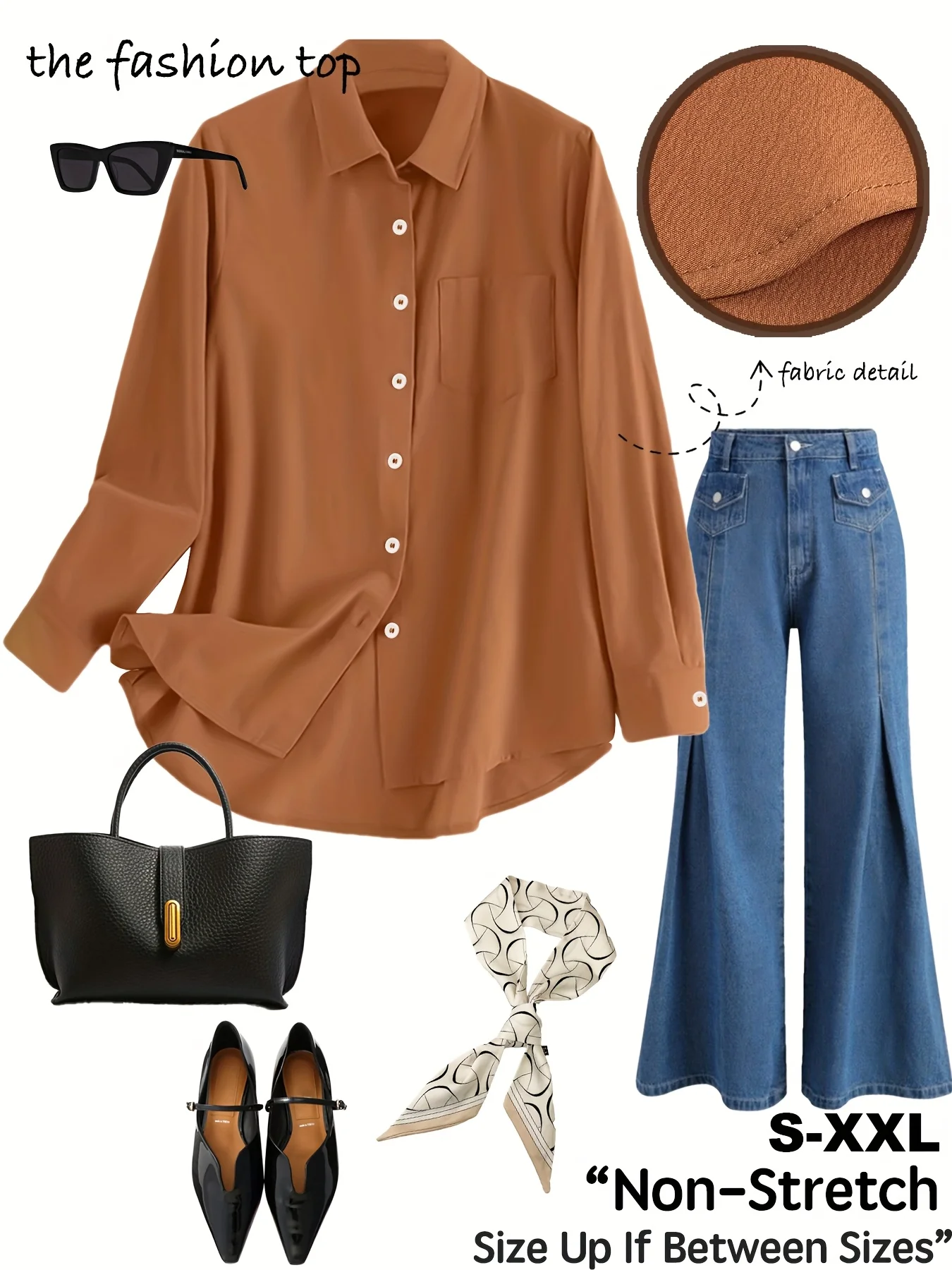 قميص نسائي كاجوال بياقة بسيطة بلون سادة وأنيق بأكمام طويلة