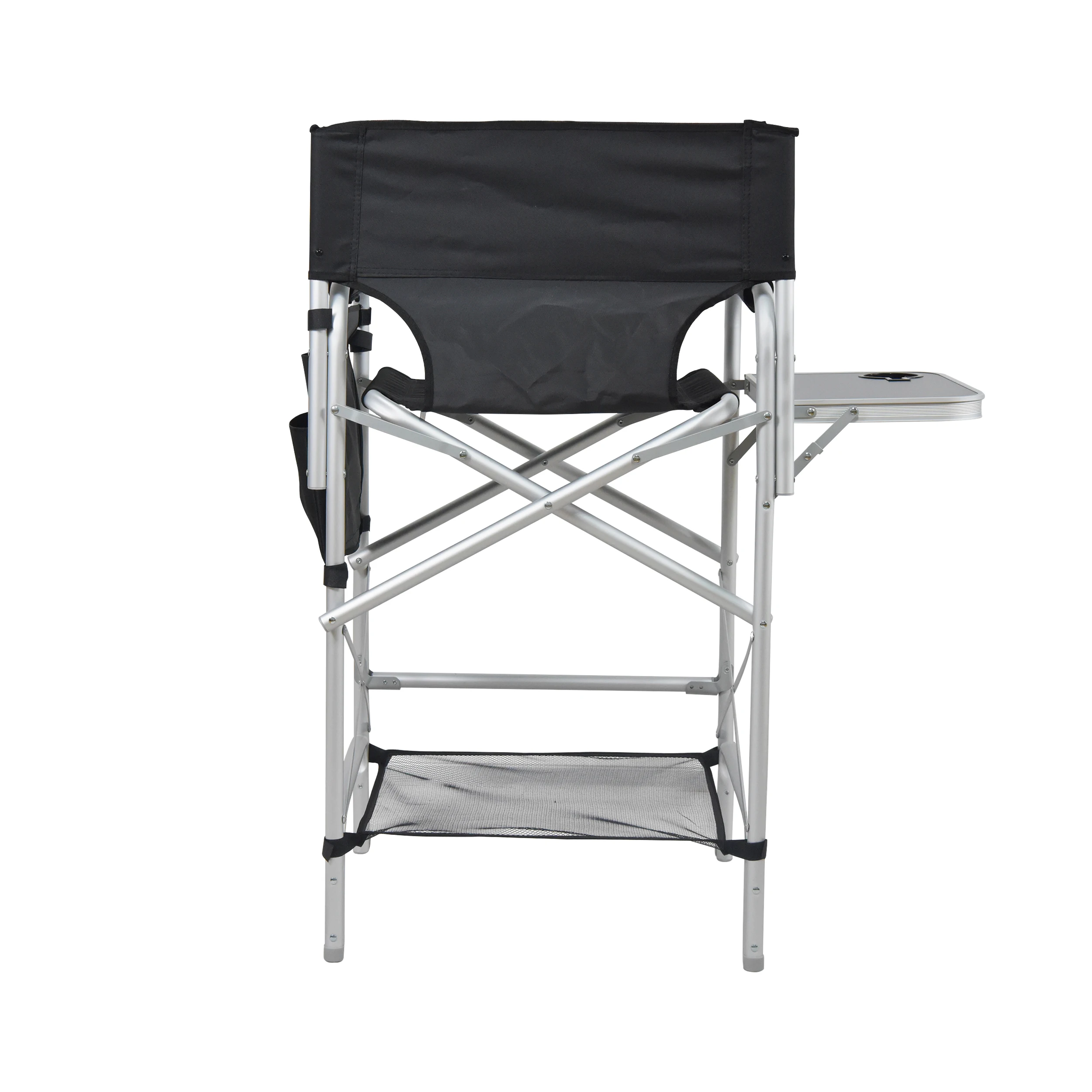 Custom Makeup Artist Camping Folding Portable Tall Polyester Aluminum Director Chair with Side Table and Pocket