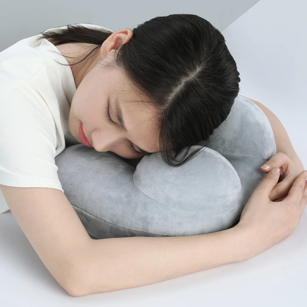 Soft Press-inflatable U-shaped Pillow Double Hump Design Portable Neck Pillow Ergonomic Crystal Velvet Travel Pillow