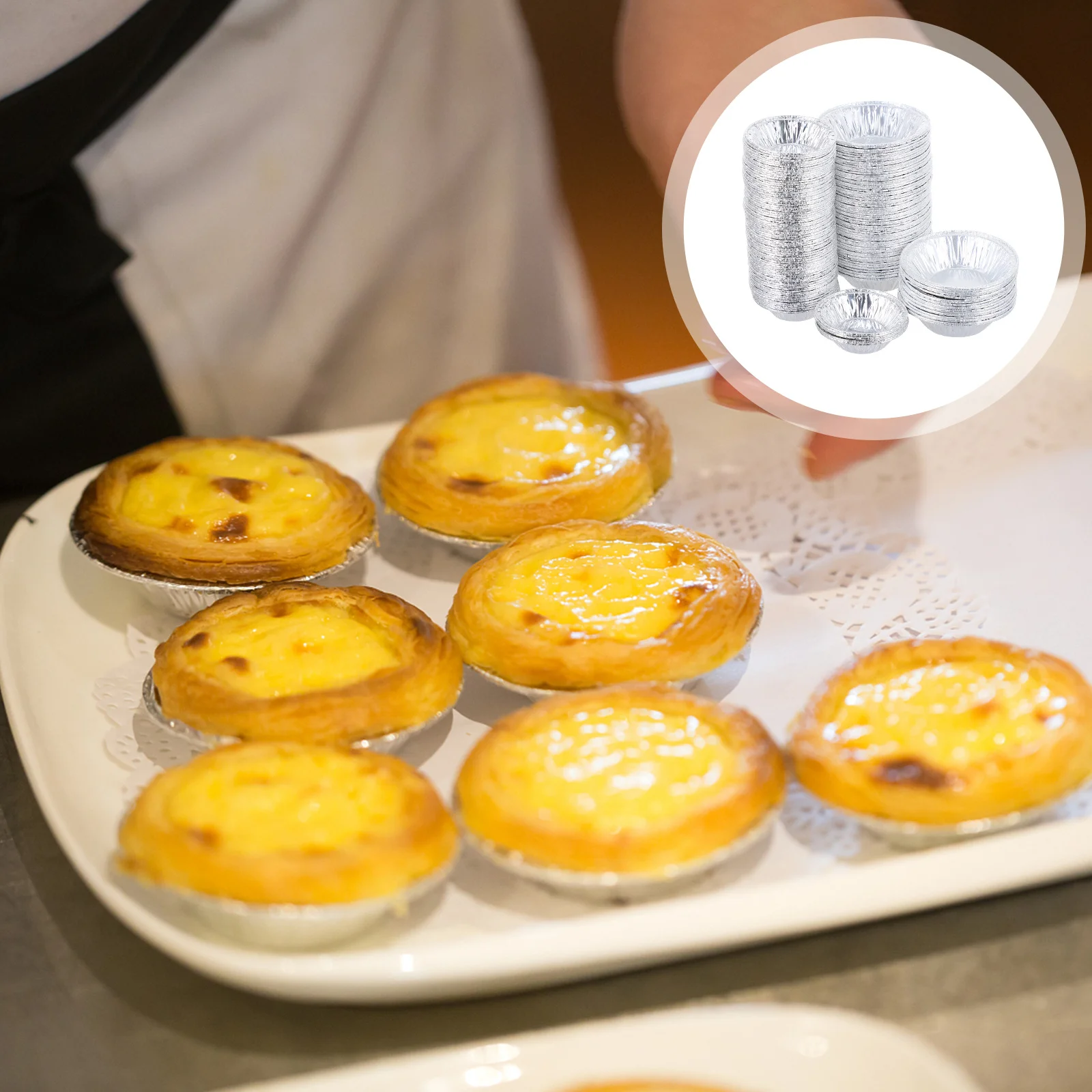 

500Pcs Round Baking Mold Disposable Egg Tart Cups Aluminum Foil Non Stick Cupcake Baking Cups for Supermarket Cake Shop Home Use