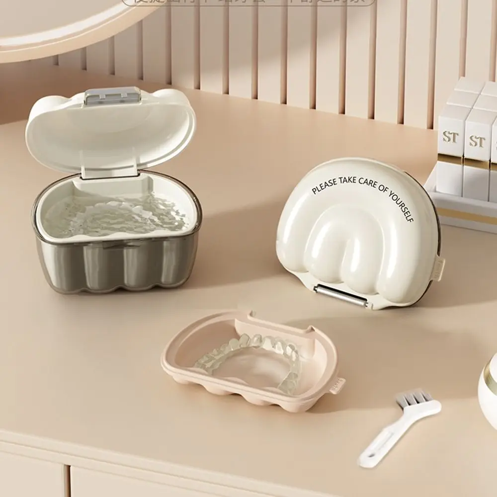 Three Layers Invisible Braces Box Small Brush Draining Denture Storage Case Silicone Handle Large Capacity