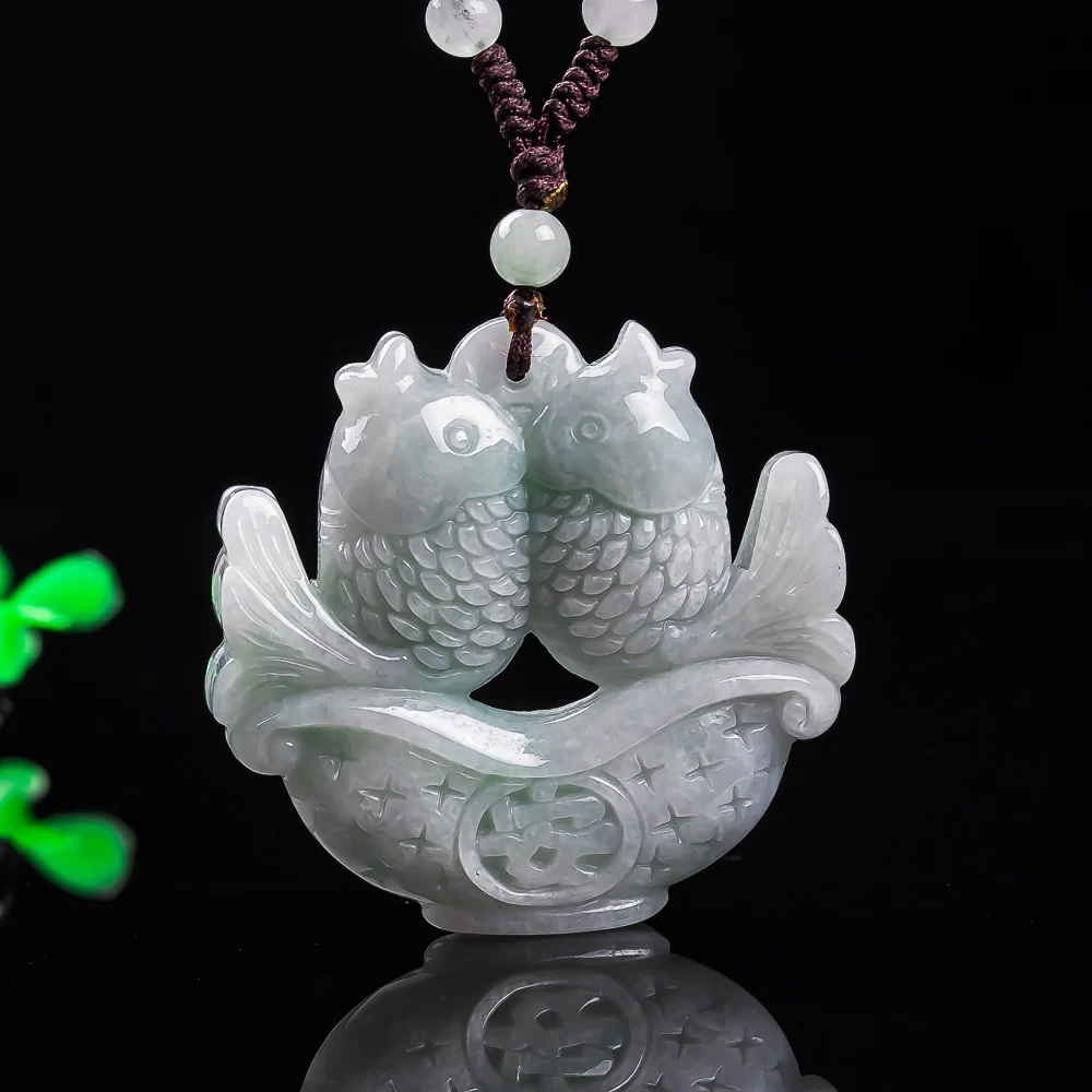 Natural Jade and Jadeite Myanmar A-grade Double Fish Safety Pendant Double sided Men's and Women's Necklace Pendant  luxury vibe
