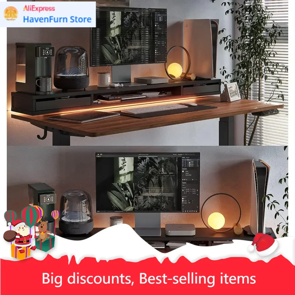 

Электрический регулируемый по высоте стол (55 дюймов) с двумя ящиками, светодиодной подсветкой и подставкой для монитора