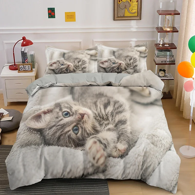 3PCS Single-sided Printed Bedding Set Comforter Funny Cute Pet Duvet Bedding Cover Pillows Comfortable Bedspreads For Kids Teens