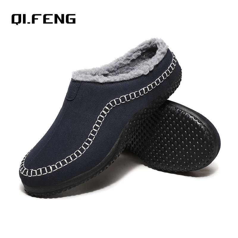 Large Indoor Plush Slippers Men's Winter Snow Outdoor Warm Shoes Fashion Anti slip Wear Resistant Casual Shoes Slip On Footwear