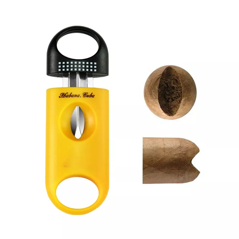 

Portable Classic Cigar Cutter V-Cut Plastic Stainless Steel Blade Guillotine Cigars Cutting Pocket Gadgets Zigarren Cutter