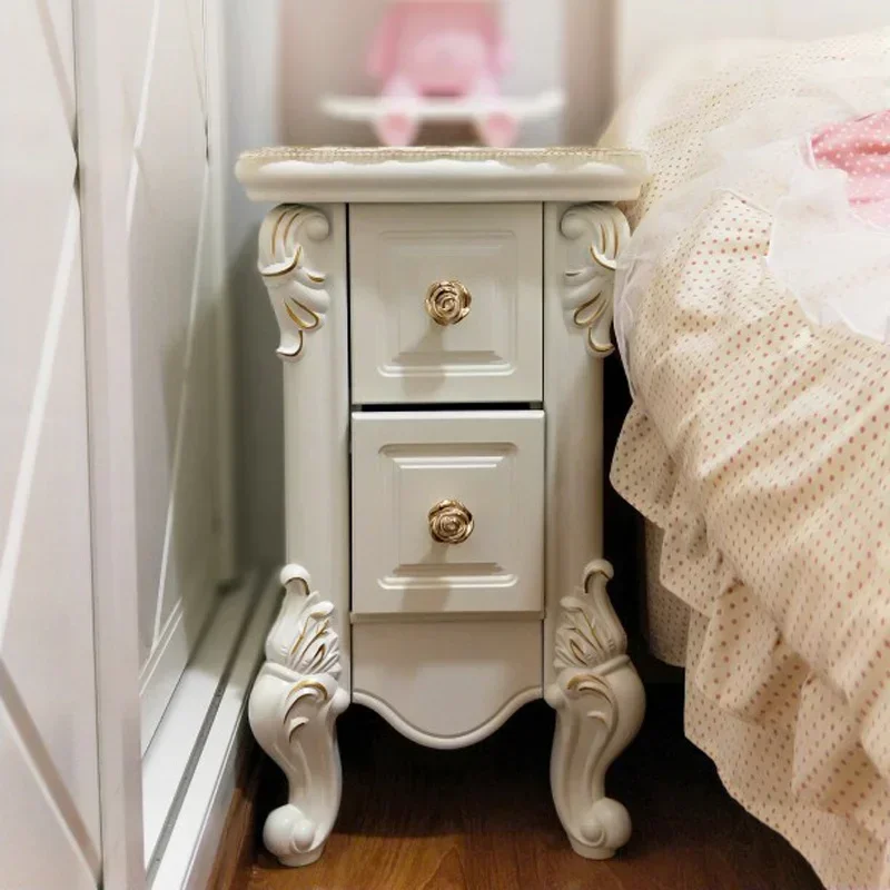 Simple Narrow Storage Cabinet Countryside Inspired Bedside Table with Drawer Quaint European Mini Charming  Bedside Tables