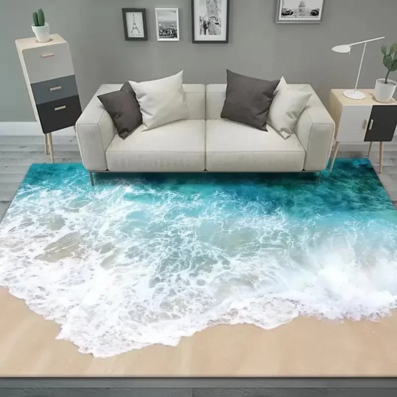 3D Seaside Landscape Carpets Modern Decoration Home Large Rug Living Room Sofa Area Carpet Bedroom Lounge Floor Mat Washable