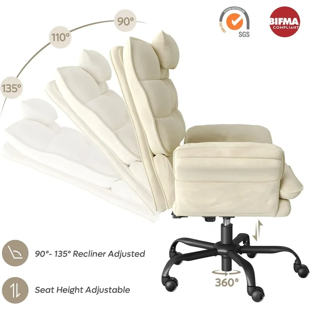 كرسي مكتب مخملي مريح بأذرع قابلة للطي، 135 ° مستلق ومسند الرأس وجيوب جانبية #5