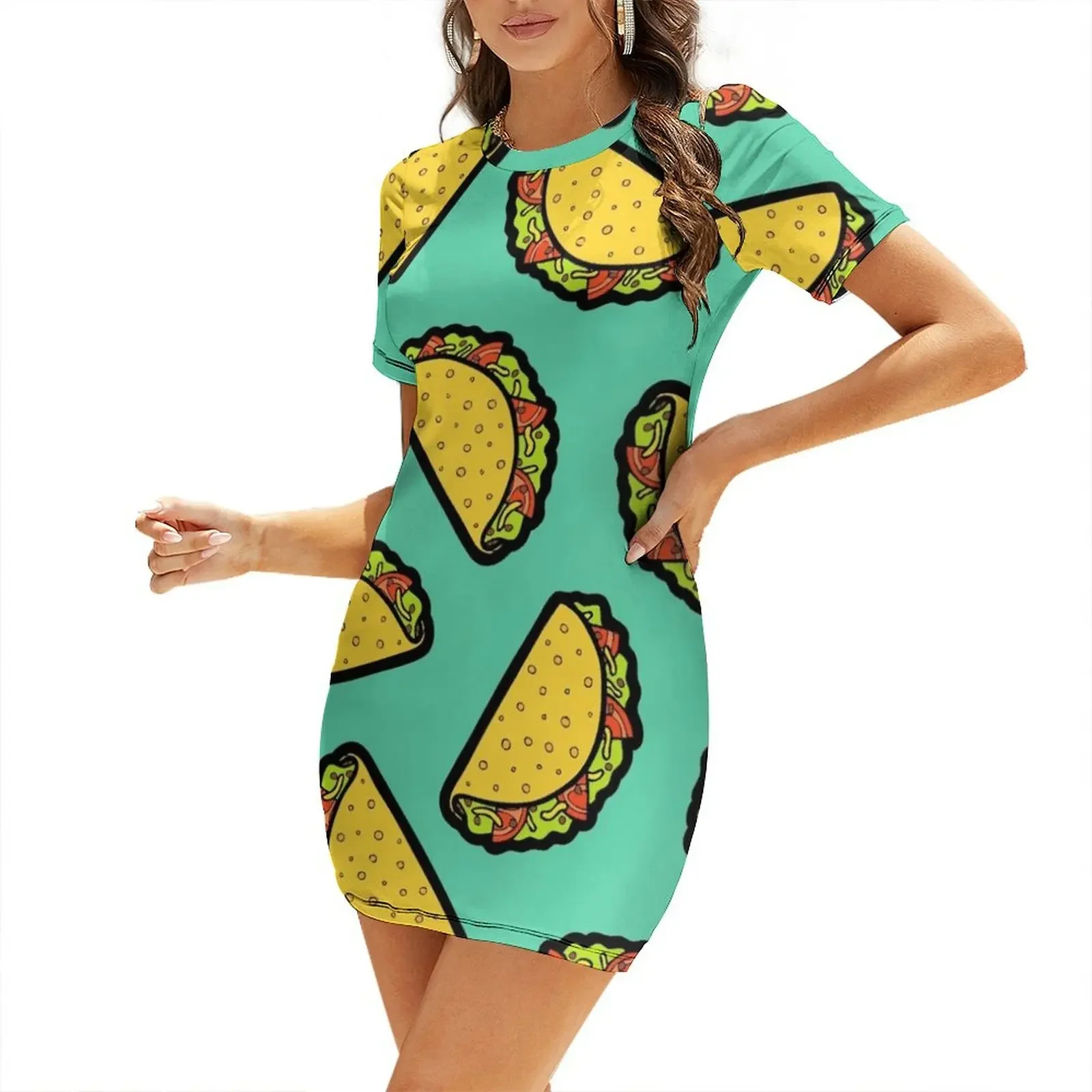 

It's Taco Time! Short-Sleeved Dress long dress women summer Dance dresses beach outfits for women Dress