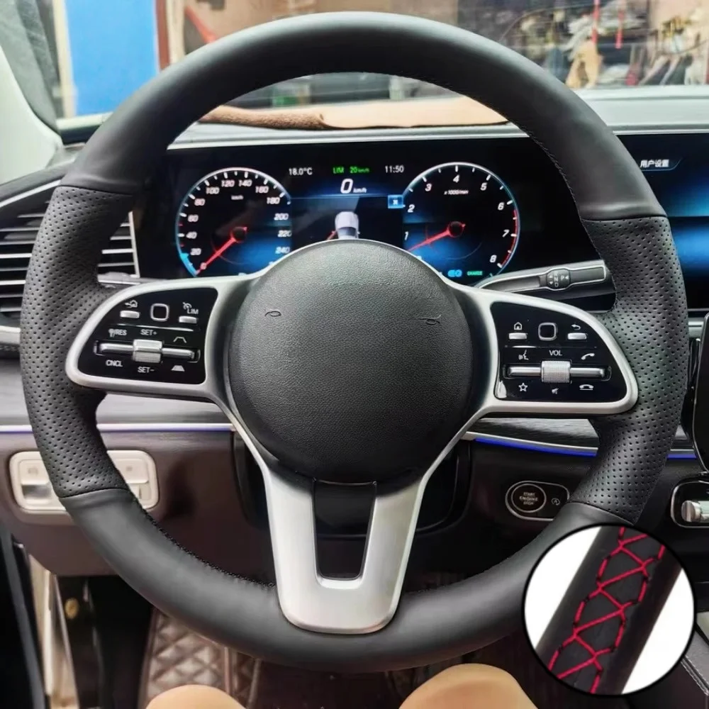 

Hand Stitching Car Steering Wheel Cover Anti-Slip Microfiber Leather For Mercedes-Benz S350 GLB GLC GLE EQC EQE Auto Accessories