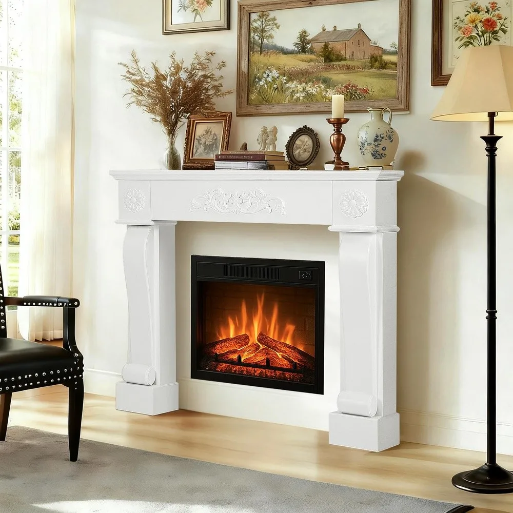 Modern Fireplace Mantel Surround Decorative Wooden Freestanding Mantel for Electric Fireplace Waterproof & Anti Tipping