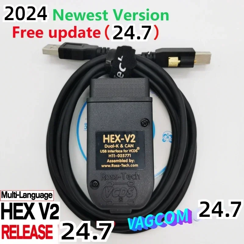 VAGCOM 24.7 Newest VCDS HEX CAN V2 Interface FOR VW AUDI Skoda Seat VAGcom 24.7 Polish English German French ATMEGA162+16V8