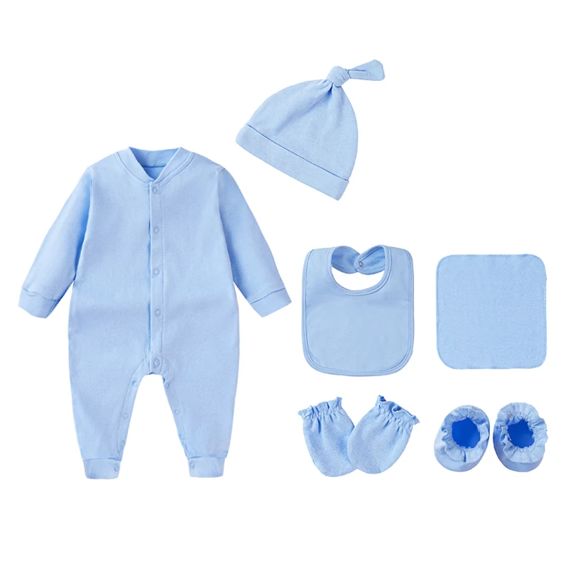0-24M Newborn Baby Clothing Sets Boys Girls Boutique Baby Hospital Set Cotton Rompers Button+Drool Bib+Hat+Feet Wrap Baby Outfit
