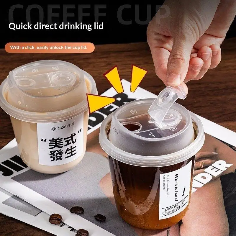 10Pcs U-shaped Disposable Cups Transparent Coffee Cups With Lids For Hot Drink Milk Tea Takeaway Beverage Cups
