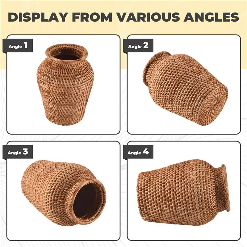 Wicker Basket Rattan Hanging Flowerpot Flowerpot Flower Basket Storage Basket Wicker Vase Rustic Woven Flower Basket Pot-[A04I T