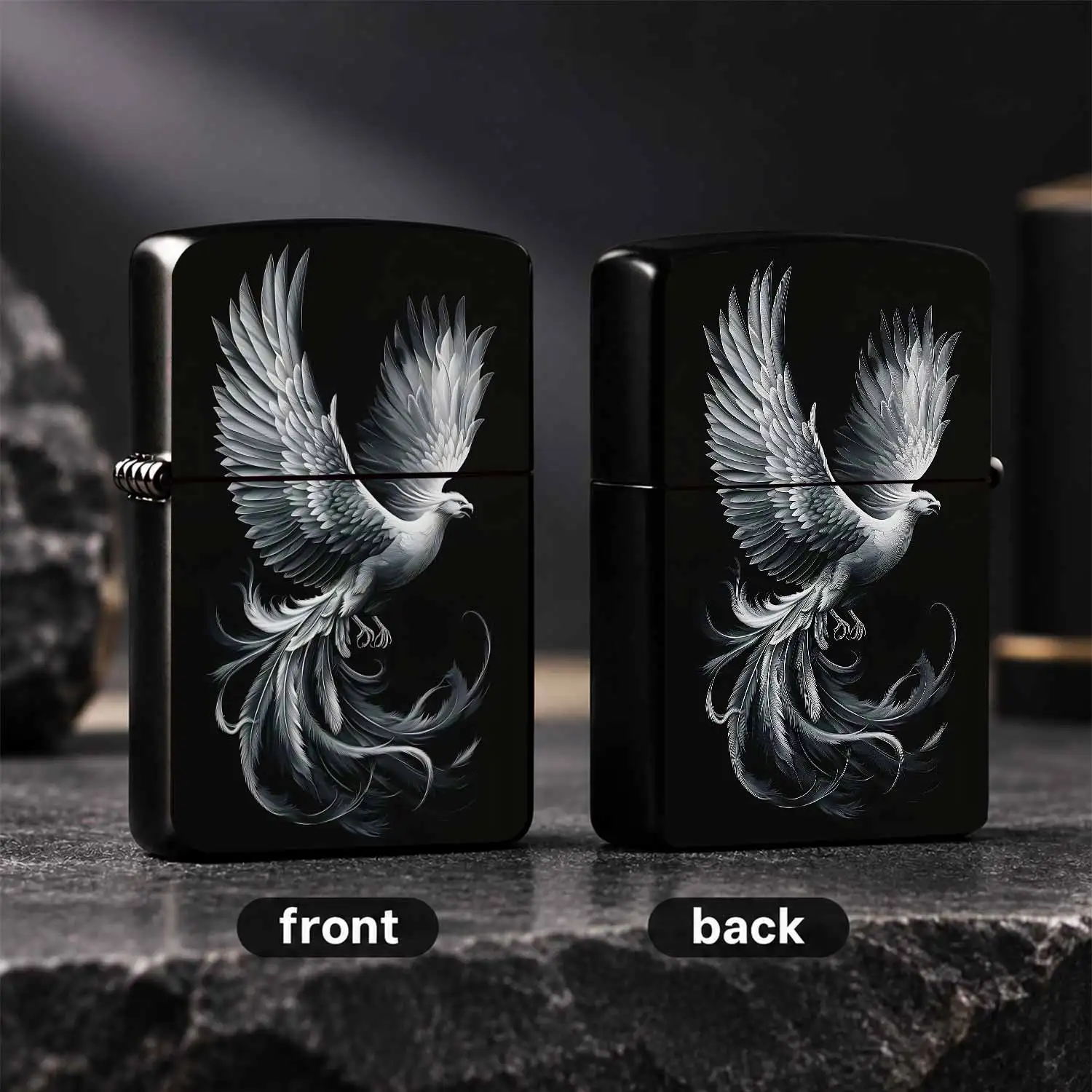 Exquisite White Phoenix Flying Pattern Lighter, Elegant Mythical Bird Art Print, Smooth Touch Portable Ignition Device, Ideal For Daily Use Outdoor Camping, Unique Festival Gift For Art Lovers And Family Friends A Humorous And Interesting L
