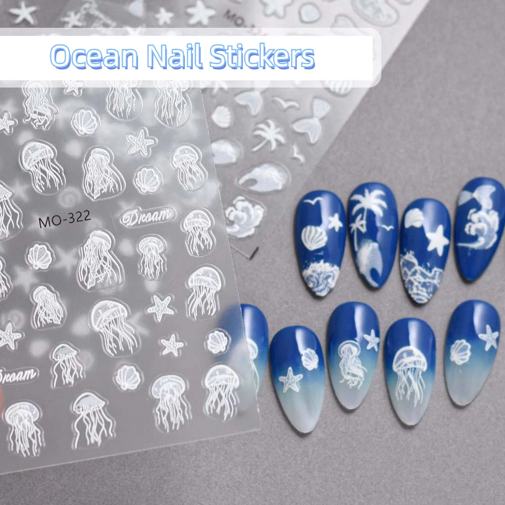 Conch Star Ocean Nail Stickers Starfish Ocean Shell Ocean Nail Decals Sea Jellyfish Nail Accessories Ocean Nail Decorations