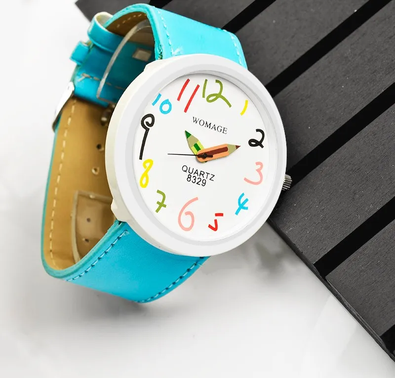 Moda Casual carino orologi per bambini matita puntatore Design orologio da polso per bambini colorato quadrante grande orologio da ragazza ragazzi