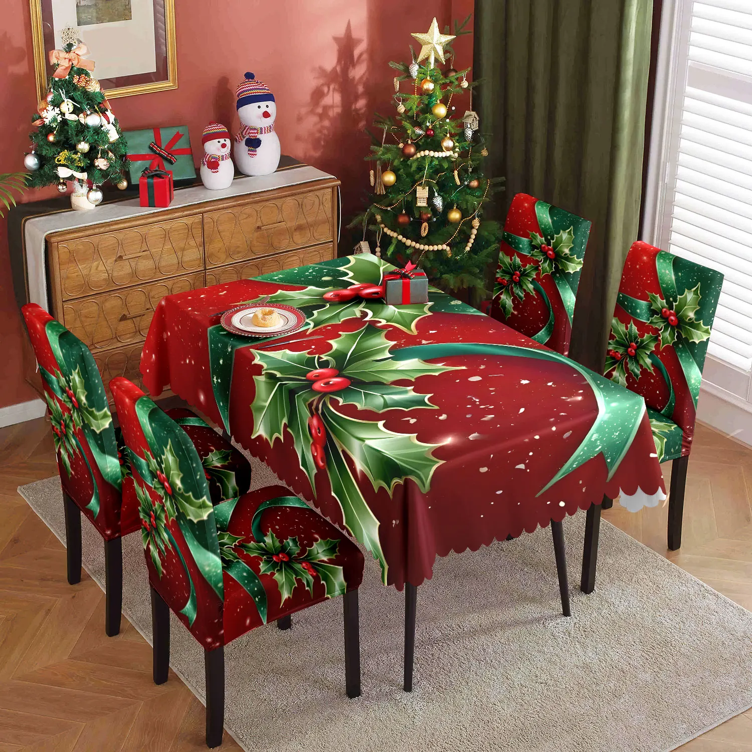 مجموعة مفرش طاولة بغطاء كرسي منزلي مكونة من 5/7 قطع لتزيين موضوع عيد الميلاد مناسبة لولائم مطعم الفندق والديكور المنزلي الآخر