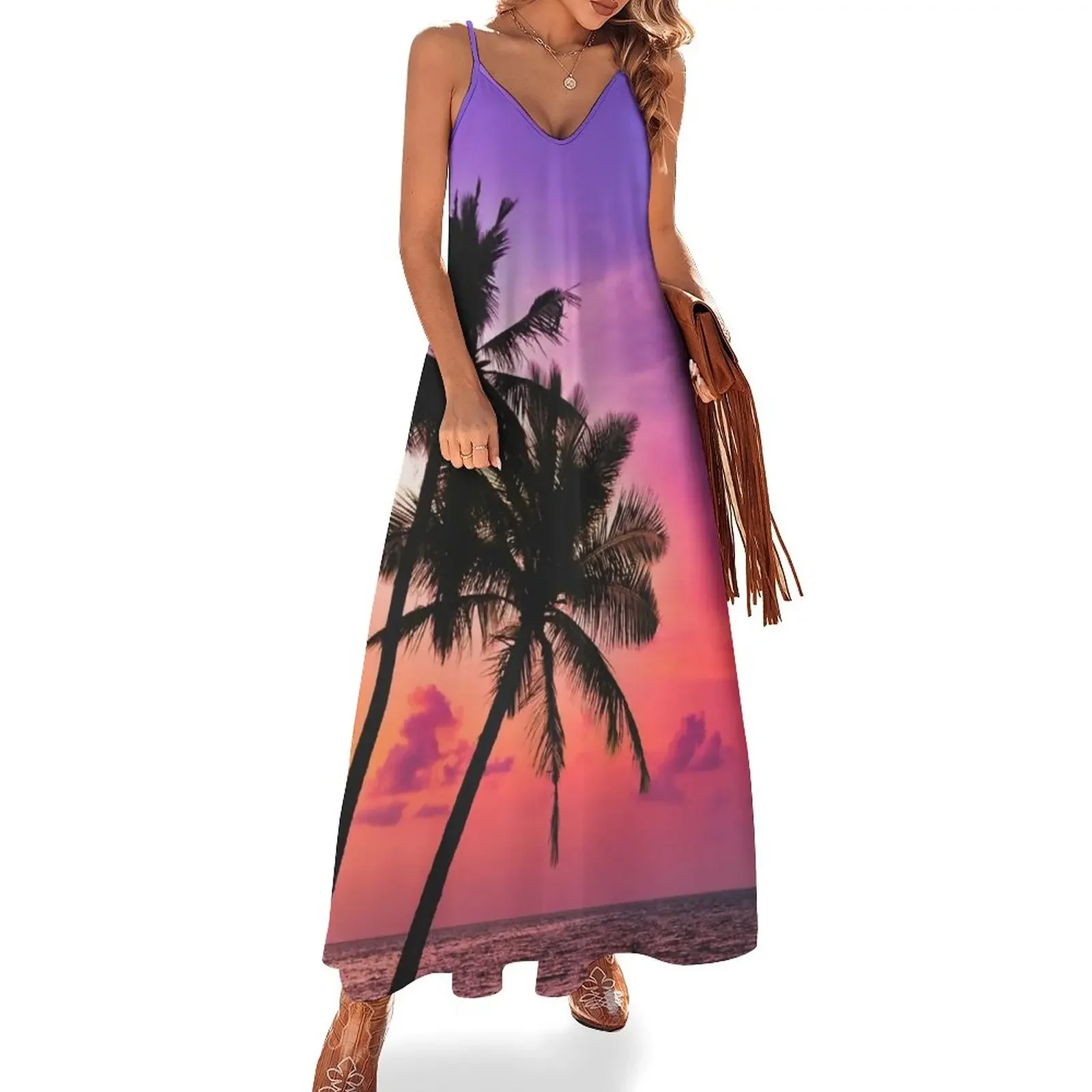 

Sunset and Palms Trees Sleeveless Dress prom dress 2025 Summer women's clothing elegant women's dresses for wedding Dress
